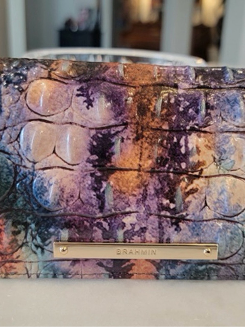 Brahmin Multicolor Croc-Embossed Wallet with Gold Plaque